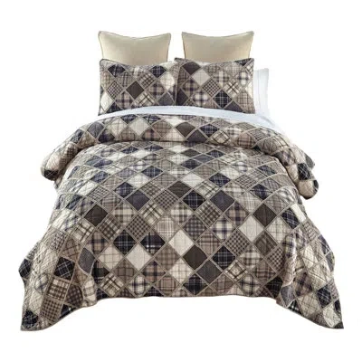 Donna Sharp Driftwood 3pc Ragged Pieced Cotton Coastal Quilt Set In Black;brown;gray;beige;ivory;tan