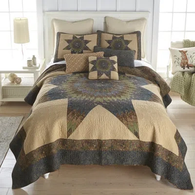Donna Sharp Forest Star Quilted Pieced Cotton Quilt In Blue;brown;green;beige;pink;purple;tan;n