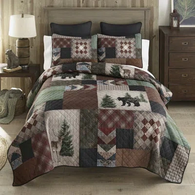 Donna Sharp Greenwood Patch 3pc Rustic Quilt Set In Blue;black;brown;green;gray;red;ivory;ta