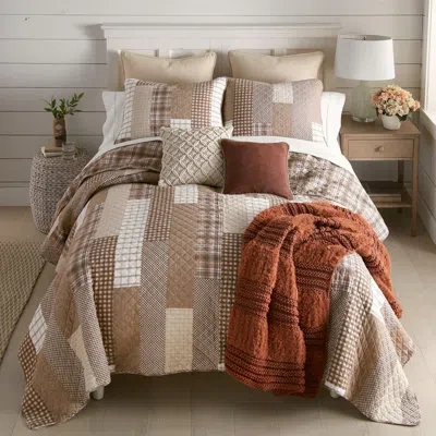 Donna Sharp Highland Plaid 3pc Cotton Quilt Set In Brown;beige;cream;ivory;tan