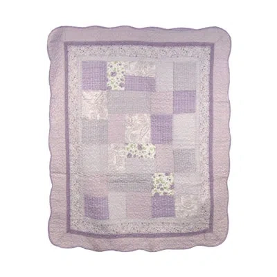 Donna Sharp Lavendar Rose Quilted Pieced Cotton Camara Throw In White;pink;purple