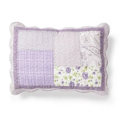 Donna Sharp Lavender Rose Quilted Pieced Cotton Scallop Standard Sham In White;green;purple