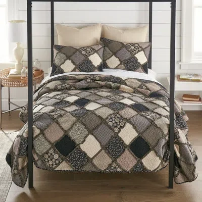 Donna Sharp Lexington Ragged Pieced Cotton Quilt Set In Black;brown;gray;beige;tan