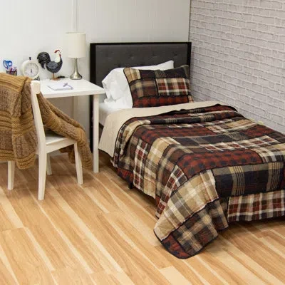 Donna Sharp Lj Plaid Ragged Pieced Cotton Quilt Set In Black;brown;green;red;beige;orange;cream