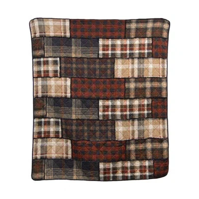 Donna Sharp Lj Plaid Ragged Pieced Cotton Quilted Throw In Black;brown;green;red;beige;orange;cream