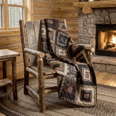 Donna Sharp Lodge Square Quilted Throw In Tan;ivory;cream;red;gray;green;brown;bla