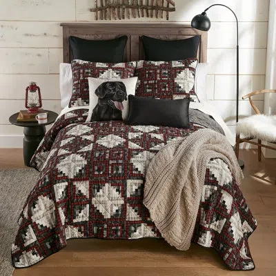 Donna Sharp Log Cabin Star Rustic Cotton Quilt Set In Black;white;gray;red;tan