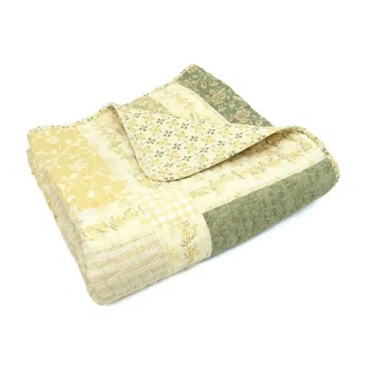 Donna Sharp Meadow Pieced Cotton Quilted Throw And Lap Quilt In White;green;beige;yellow;gold;cream;ivor