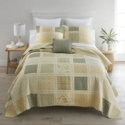 Donna Sharp Meadow Traditional Pieced Cotton 3pc Quilt Set In Green;beige;yellow;gold;ivory