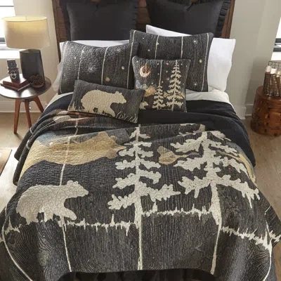 Donna Sharp Moonlit Bear Cotton Lodge Quilt In Blue;black;gray;red;beige;yellow;pink;iv