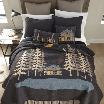 Donna Sharp Moonlit Cabin Quilted Cotton Twin Lodge Quilt In Blue;black;brown;gray;beige;gold;tan;nav
