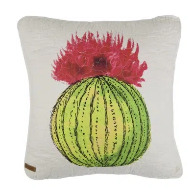 Donna Sharp Morning Desert Barrel Cactus Quilted Cotton Decor Pillow In Black;green;red;yellow;pink;ivory