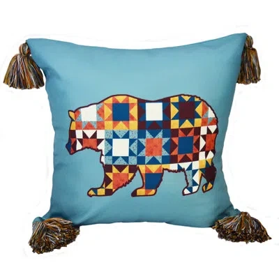 Donna Sharp Northern Lights Mosaic Bear Tasseled Decor Pillow In Brown;red;pink;gold;ivory;teal