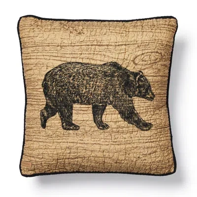Donna Sharp Oakland Embroidered Bear Quilted Cotton Lodge Decor Pillow In Black;brown;beige
