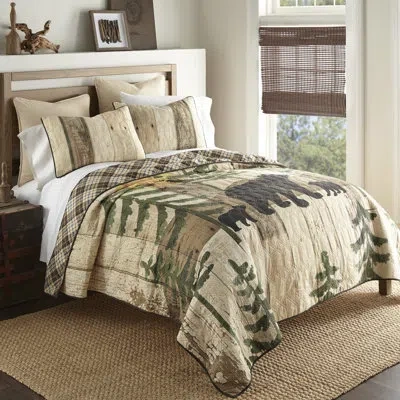 Donna Sharp Painted Bear Rustic 3pc Quilt Set In Black;brown;green;beige;cream;ivory;tan