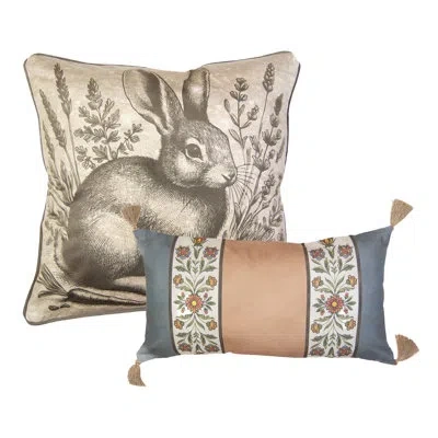 Donna Sharp Peach Rose 2pc Shabby Chic Decor Pillow Set In Blue;brown;green;yellow;pink;orange;crea