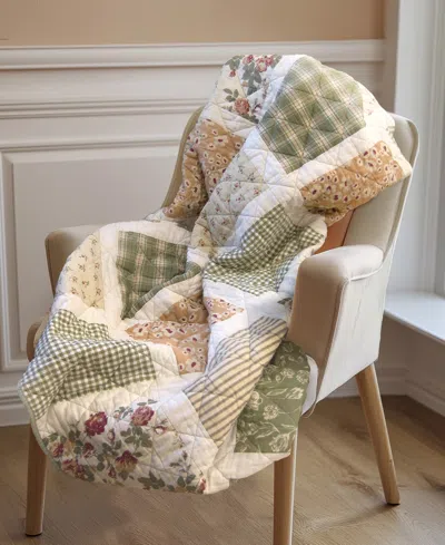 Donna Sharp Peach Rose Cotton Reversible Throw, 50" X 60" In Green