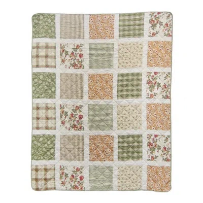 Donna Sharp Peach Rose Pieced Cotton Quilted Throw In Green;red;beige;pink;orange;ivory