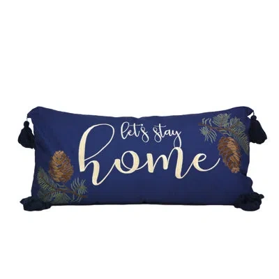 Donna Sharp Pine Boughs "let's Stay Home" Embroidered Decor Pillow In Blue;brown;green;red;ivory;navy