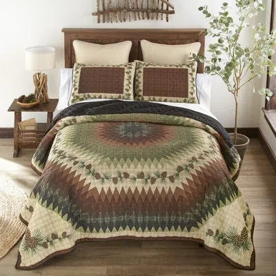 Donna Sharp Pine Circle Ucc 3pc Rustic Quilt Set In Black;brown;green;beige;ivory;tan