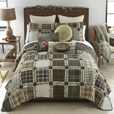 Donna Sharp Pine Patch Pieced Cotton Rustic Quilt Set In Brown;green;beige;black,ivory,tan