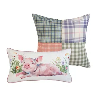 Donna Sharp Plaid Pig 2-pc. Square Throw Pillow In Pink