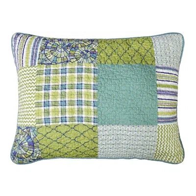 Donna Sharp Riptide Patch Quilted Pieced Cotton Standard Sham In Blue;white;green;purple;teal;navy
