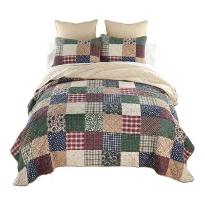 Donna Sharp Rustic Paisley 3pc Traditional Pieced Cotton Quilt Set In Green;red;beige;tan;navy