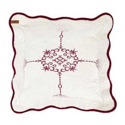 Donna Sharp Savannah Red Embroidered Quilted Cotton Decor Pillow In White;red