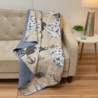 Donna Sharp Seascape Cotton Coastal Quilted Throw In Blue;white;beige;ivory;tan;navy