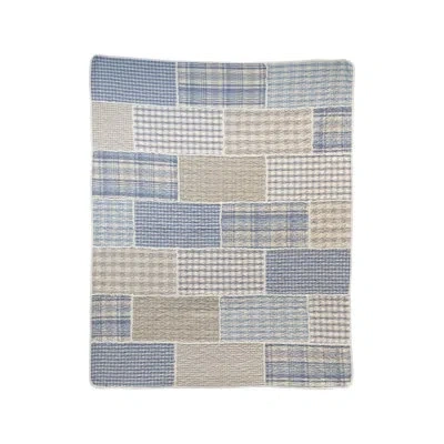 Donna Sharp Slate Cobblestone Ragged Pieced Cotton Throw And Lap Quilt In Blue;beige;ivory;tan;navy