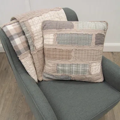 Donna Sharp Smoky Cobblestone Ragged Pieced Cotton Quilted Decor Pillow In Brown;gray;beige;ivory;tan