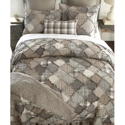 Donna Sharp Smoky Mountain Ragged Pieced Cotton Patchwork Throw In Brown;gray;beige;ivory
