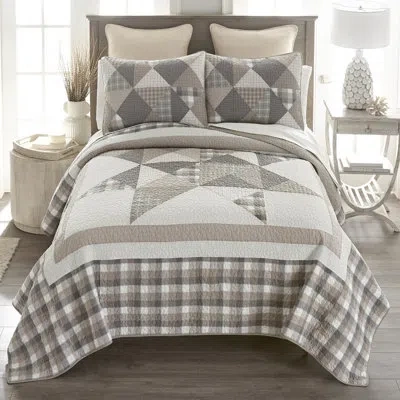 Donna Sharp Smoky Star Pieced Cotton 2pc Twin Quilt Set In Gray