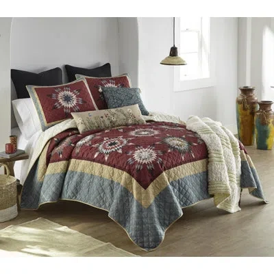 Donna Sharp Southern Star 3pc Southwest Quilt Set Collection In Blue;black;brown;green;red;beige;gold;iv