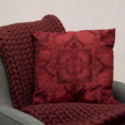 Donna Sharp Spice Postage Stamp Damask Decor Pillow In Red
