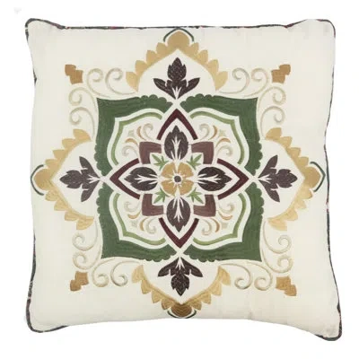 Donna Sharp Spice Postage Stamp Embroidered Decorative Throw Pillow In Brown;green;red;beige;gold;ivory