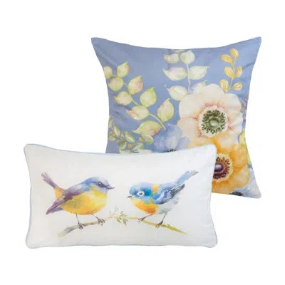 Donna Sharp Spring Flowers 2pc Shabby Chic Decor Pillow Set In Blue;white;green;yellow;orange;cream
