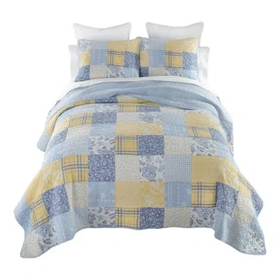 Donna Sharp Spring Flowers Shabby Chic Pieced Cotton Quilt Set In Blue;white;yellow;navy