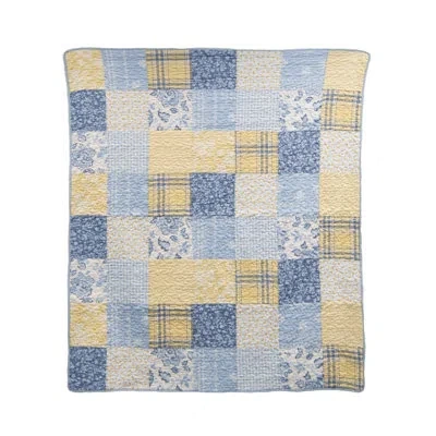 Donna Sharp Spring Flowers Shabby Chic Pieced Cotton Quilted Throw In Blue;white;yellow