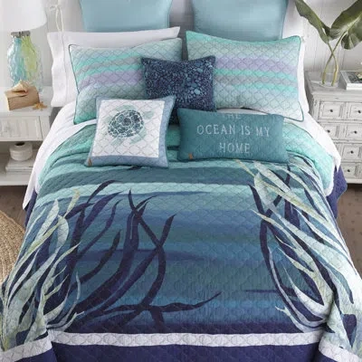 Donna Sharp Summer Surf Cotton King Quilt In Blue;green;beige;purple;teal;navy