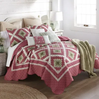 Donna Sharp Sweet Melon 3pc Traditional Styled Quilt Set In Black;green;red;pink;ivory