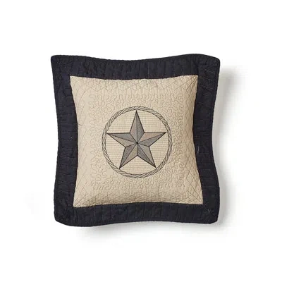 Donna Sharp Texas Pride Embroidered Star Quilted Cotton Southwest Decor Pillow In Black;beige;tan