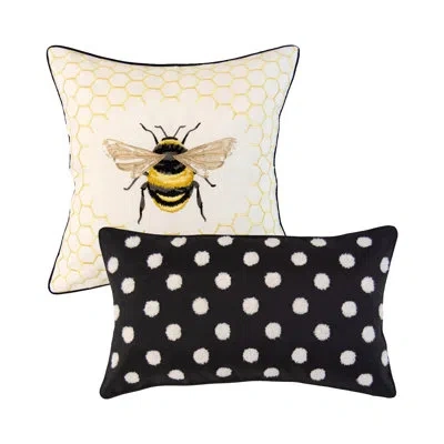 Donna Sharp Wild One Patch 2pc Embroidered Bee Decor Pillow Set In Black;white;yellow;gold;tan