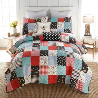 Donna Sharp Wild One Patch Pieced Cotton Quilt Set In Blue;black;white;green;red;yellow;pink;t