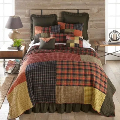 Donna Sharp Woodland Square Pieced Cotton Quilt In Black;green;red;orange;tan;navy
