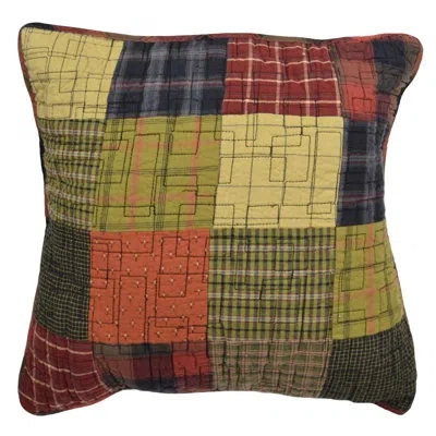 Donna Sharp Woodland Square Pieced Cotton Quilted Decor Pillow In Black;brown;green;red