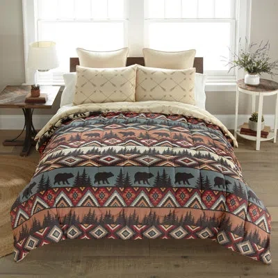 Donna Sharp Your Lifestyle By  Bear Totem 3pc Comforter Set In Black;brown;red;orange;cream;teal