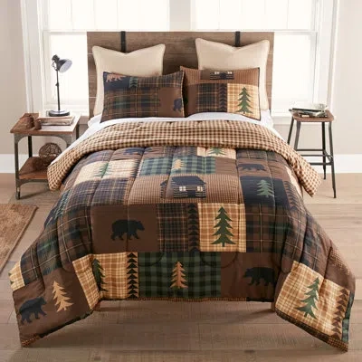 Donna Sharp Your Lifestyle By  Brown Bear Cabin Comforter Set In Black;brown;green;tan