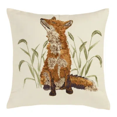 Donna Sharp Your Lifestyle By  Embroidered Fox Cotton Decor Pillow In Black;brown;green;red;beige;gold;ivory;t